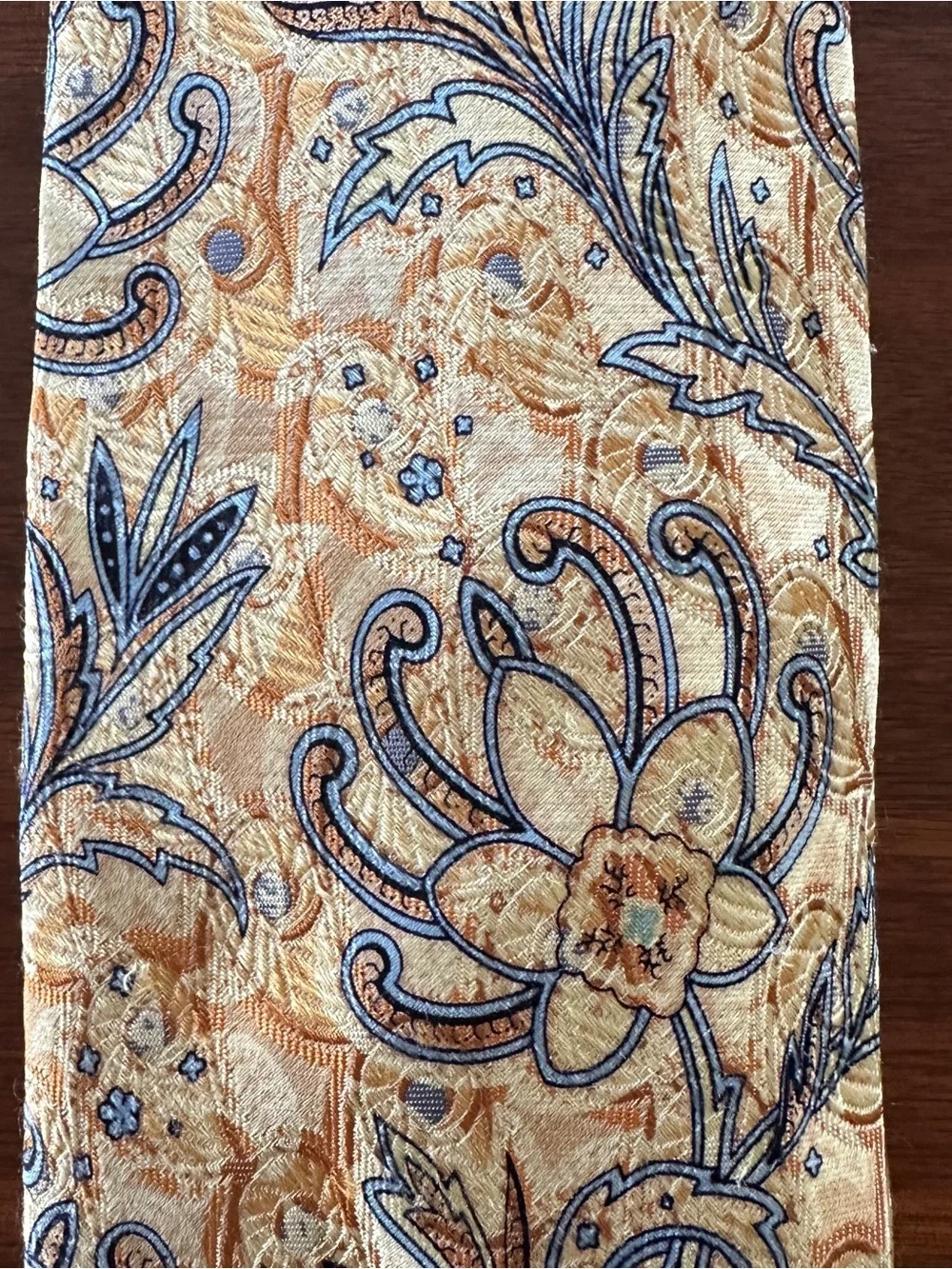 Robert Talbott Seven Fold Paisley Silk Tie in Beige with Blue Accent